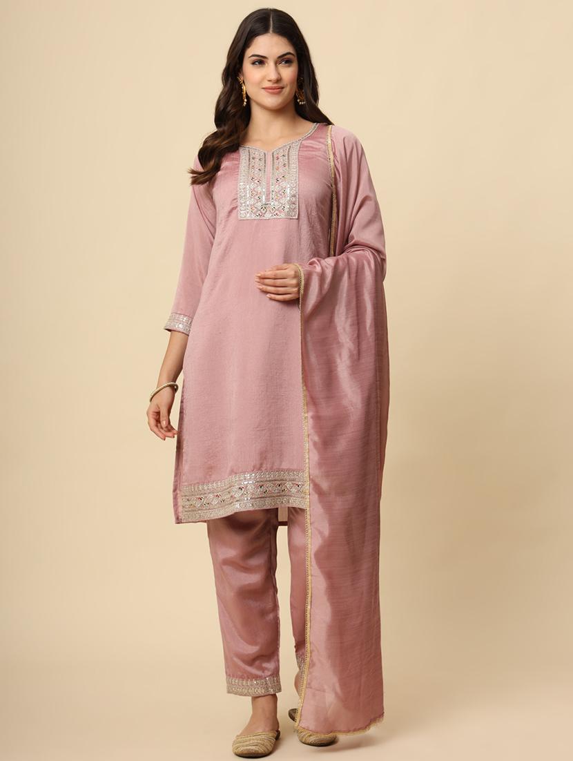 women embroidered three quarter sleeve suit set - 21597755 - Zoom Image - 3