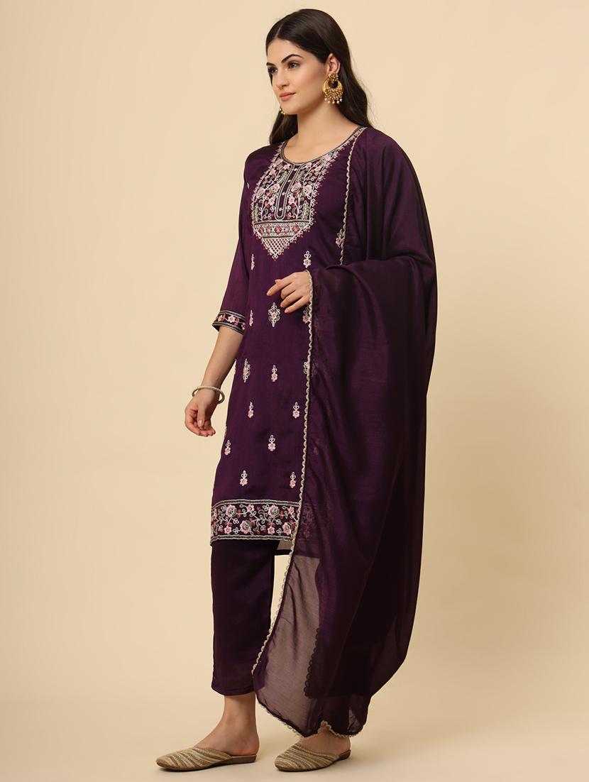 women embroidered three quarter sleeve suit set - 21597757 - Standard Image - 3