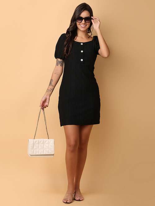 women solid puff sleeves sheath dress - 21608083 - Very Small Image - 1