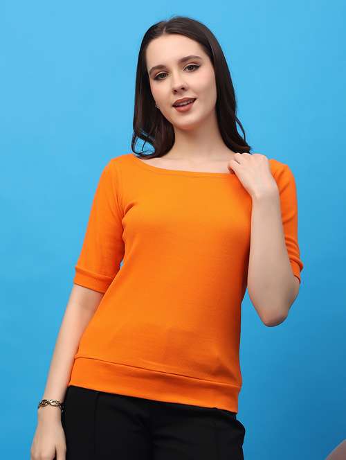 women solid round neck top - 21617269 - Very Small Image - 1