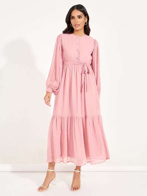 women pink solid tiered dress - 21618095 - Very Small Image - 1