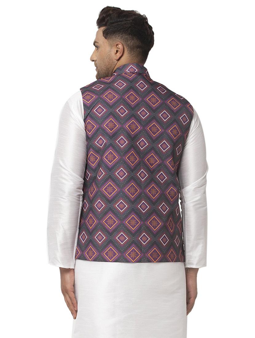 men mandarin neck printed nehru jacket - 21621027 - Zoom Image - 2