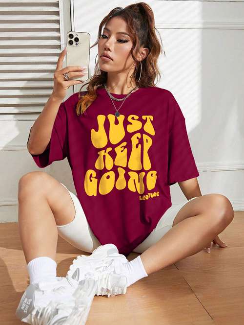 women round neck printed oversized t-shirt - 21622195 - Very Small Image - 1