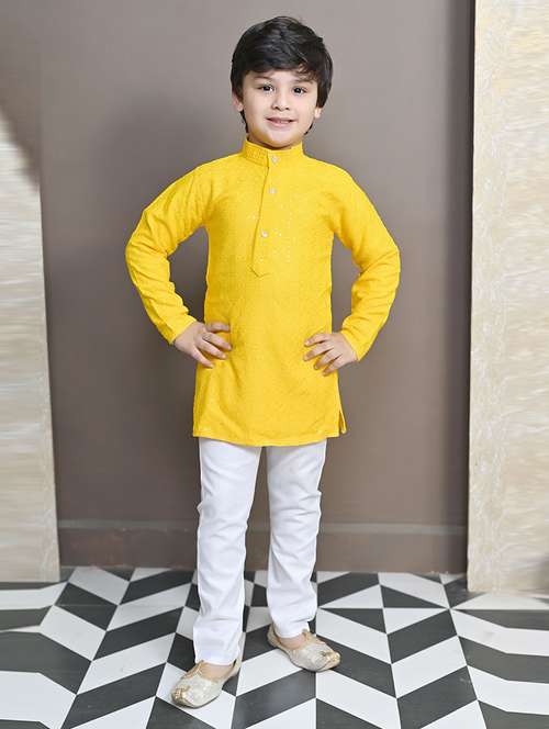 boys mandarin neck kurta payjama ethnic wear set - 21622965 - Very Small Image - 1