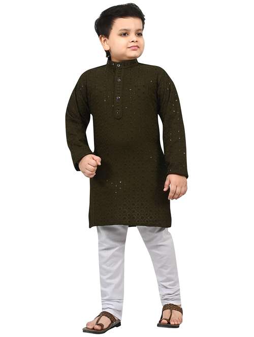 boys mandarin neck kurta payjama ethnic wear set - 21623011 - Very Small Image - 1