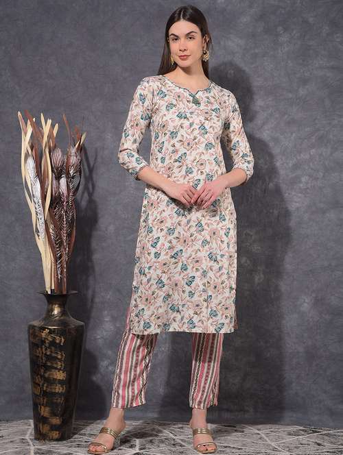 women floral printed three quarter sleeve kurta pant set - 21627237 - Very Small Image - 1