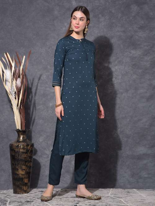 women self design three quarter sleeve kurta pant set - 21627260 - Very Small Image - 1