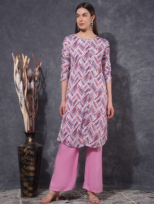 women printed three quarter sleeve straight kurta - 21627279 - Very Small Image - 1