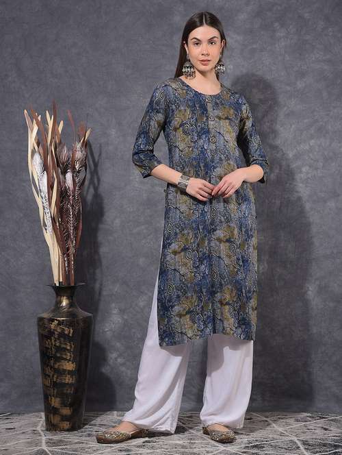 women printed three quarter sleeve straight kurta - 21627295 - Very Small Image - 1