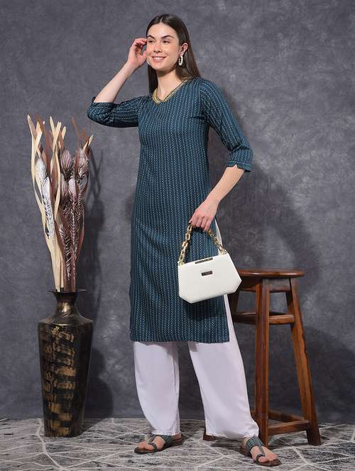 women printed three quarter sleeve staight kurta - 21627310 - Very Small Image - 1