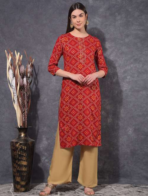 women printed three quarter sleeve straight kurta - 21627355 - Very Small Image - 1
