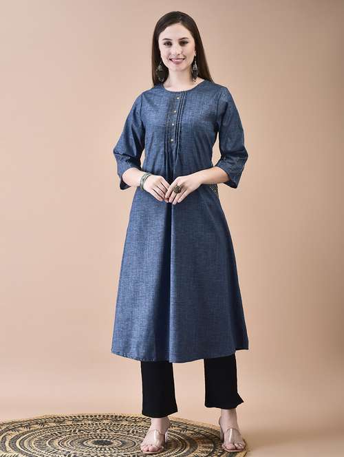 women solid three quarter sleeve a-line kurta - 21629739 - Very Small Image - 1