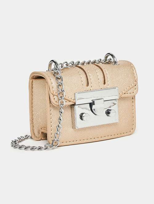 women gold textured sling bag - 21631983 - Very Small Image - 1