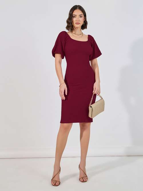 women square neck solid bodycon dress - 21632004 - Very Small Image - 1
