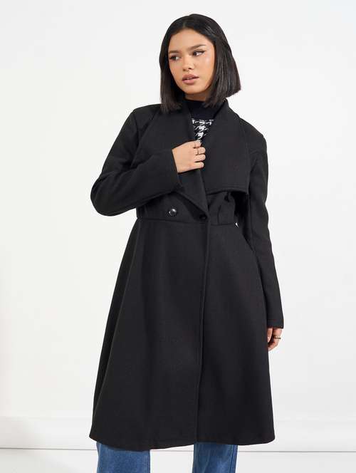 women black solid full sleeve overcoat - 21632023 - Very Small Image - 1