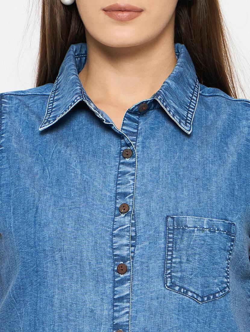 women solid sleeveless denim shirt - 21633525 - Zoom Image - 5