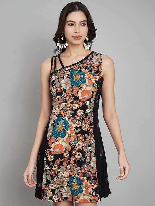 women black floral sleeveless a-line dress - 21634494 - Very Small Image - 1