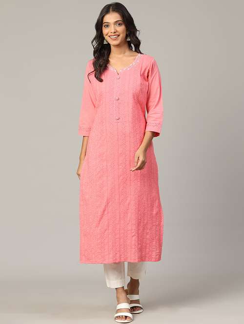 women embroidered three quarter sleeve straight kurta - 21636591 - Very Small Image - 1