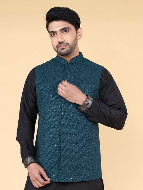 men mandarin neck embroidered nehru jacket - 21638260 - Very Small Image - 1