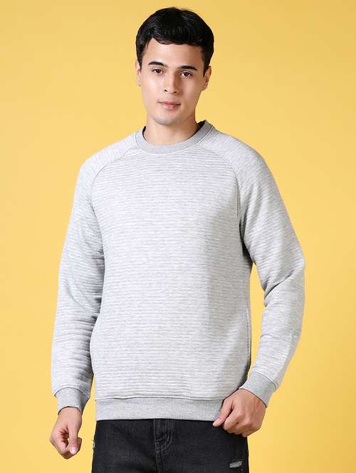 men grey self design long sleeve sweatshirt - 21641363 - Very Small Image - 1