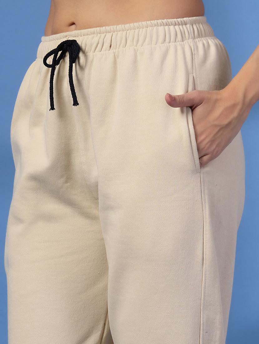 women off white solid track pants - 21641467 - Standard Image - 5