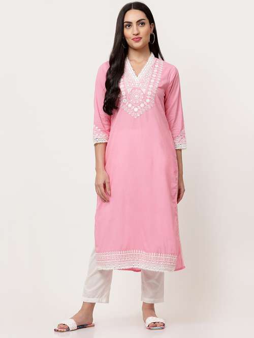 women embroidered three quarter sleeve straight kurta - 21642066 - Very Small Image - 1
