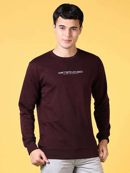 maroon cotton front print sweatshirt - 21642641 - Very Small Image - 1