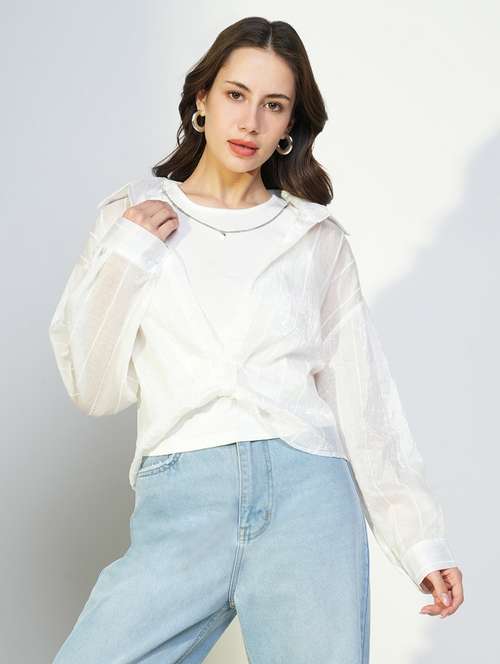 women white solid top with long sleeves shirt  - 21643432 - Very Small Image - 1