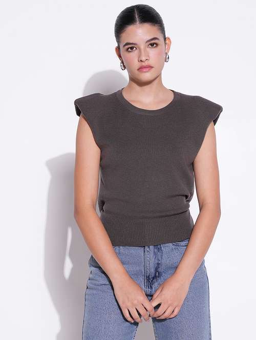 women grey solid sleeveless top - 21643473 - Very Small Image - 1