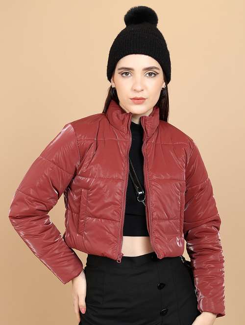 women red solid long sleeve puffer jacket - 21650962 - Very Small Image - 1
