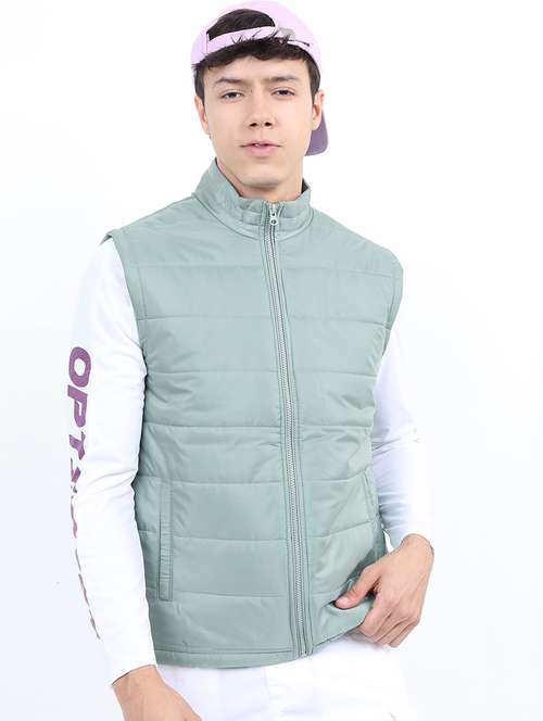 men solid sleeveless quilted jacket - 21651055 - Very Small Image - 1