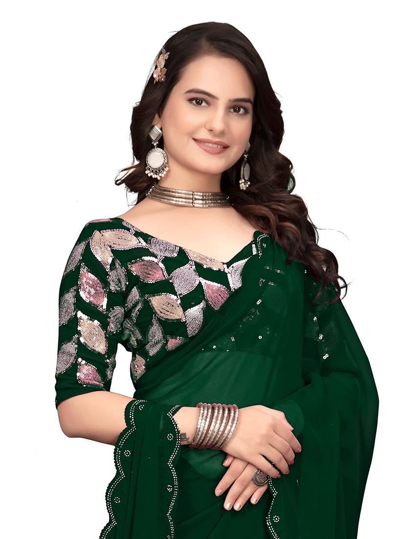women green embellished saree with blouse - 21659977 - Standard Image - 2
