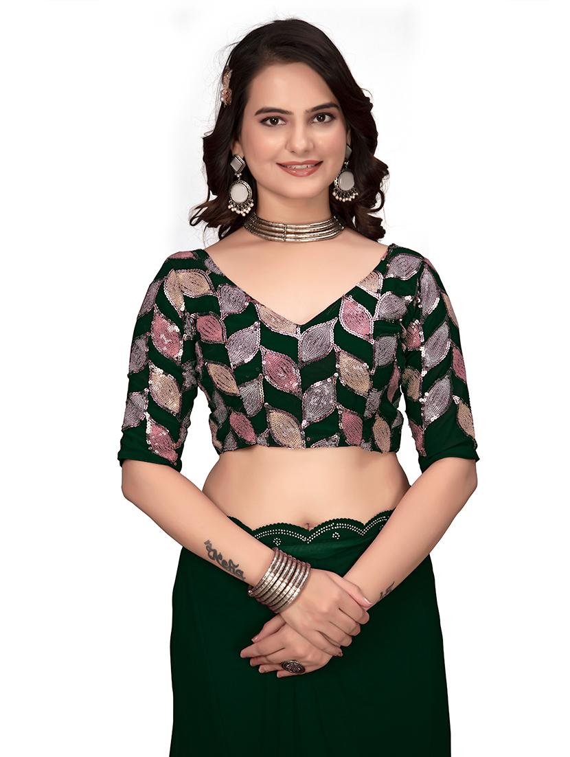 women green embellished saree with blouse - 21659977 - Standard Image - 3