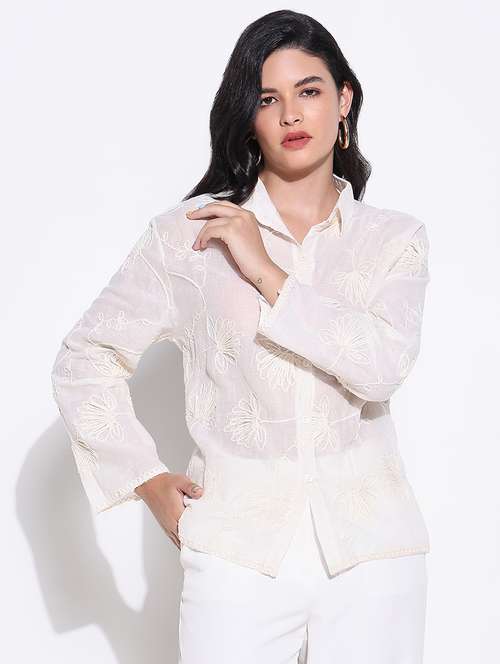 women embroidered collared long sleeves shirt - 21661712 - Very Small Image - 1