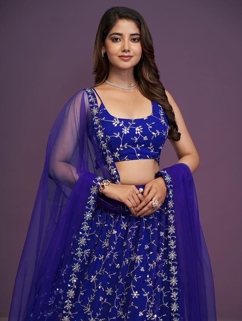 women royal blue georgette sequins embroidery lehenga choli with dupatta - 21663490 - Zoom Image - 3