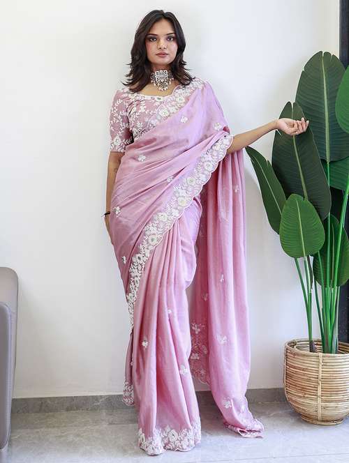 women pink embroidered saree with blouse - 21663927 - Very Small Image - 1
