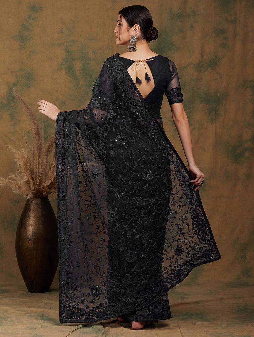 women solid with work embellished saree with blouse - 21665616 - Zoom Image - 2