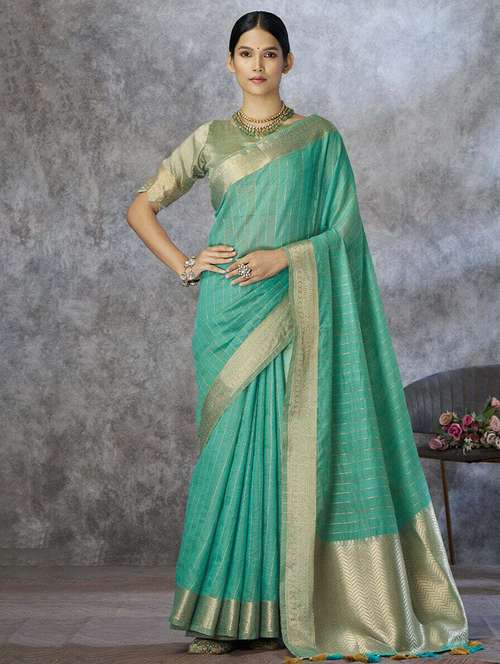 blue cotton chanderi saree with blouse - 21669029 - Very Small Image - 1
