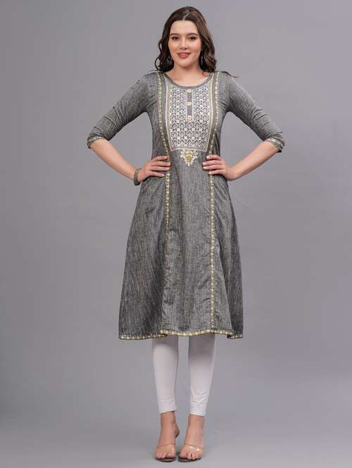 women embroidered round neck a-line kurta - 21669365 - Very Small Image - 1