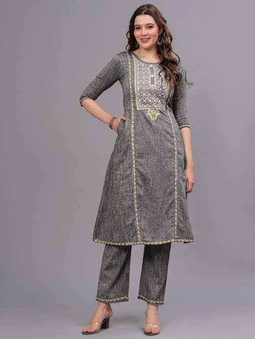 women embroidered round neck kurta pant set - 21669432 - Very Small Image - 1
