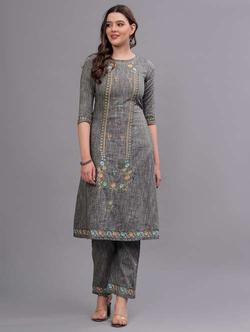 women embroidered round neck kurta pant set - 21669441 - Very Small Image - 1