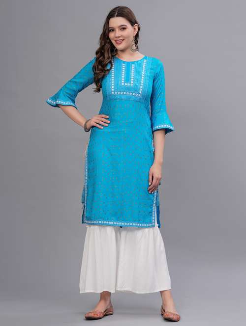 women printed round neck kurta sharara set - 21669450 - Very Small Image - 1
