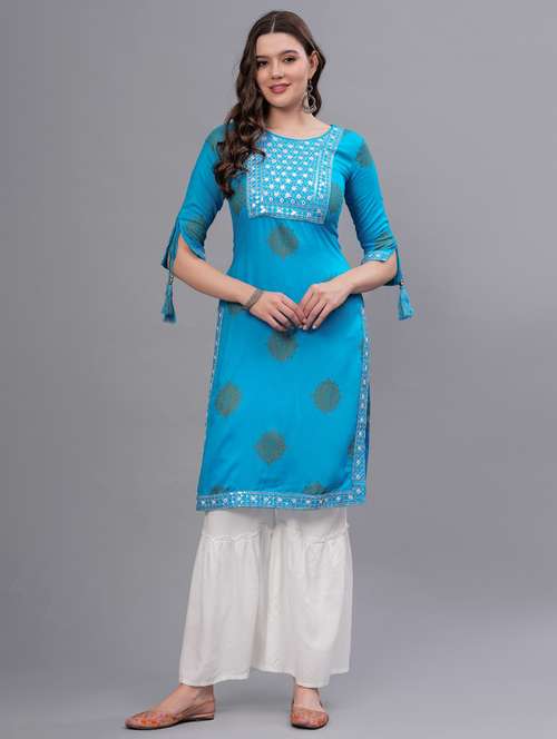women printed round neck kurta sharara set - 21669459 - Very Small Image - 1