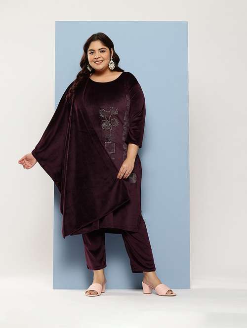women plus size round neck kurta pant set with dupatta - 21673073 - Very Small Image - 1