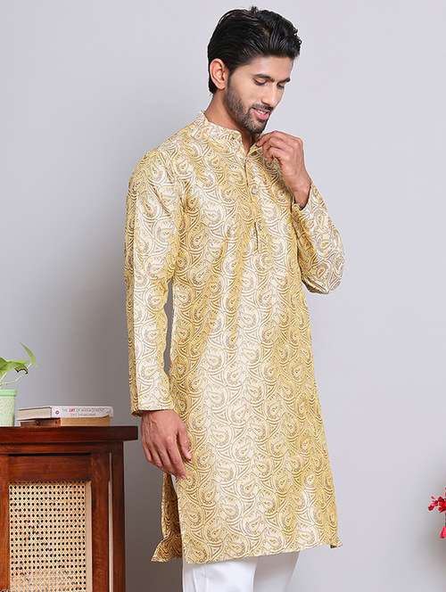 men self desgn mandarin neck long kurta - 21675160 - Very Small Image - 1