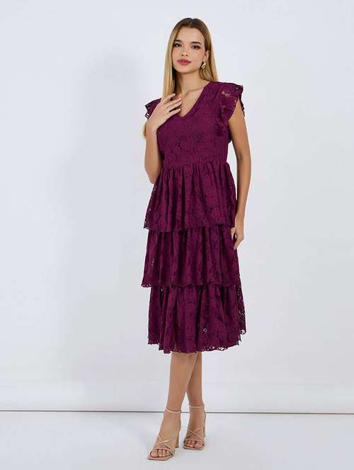 women laced cap sleeves layered dress - 21677564 - Very Small Image - 1