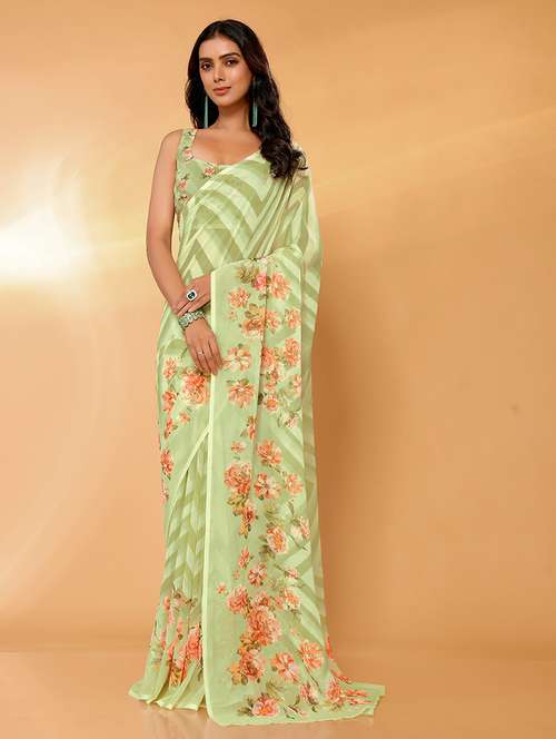women green floral printed saree with blouse - 21678830 - Very Small Image - 1