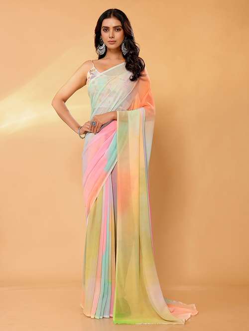 women tie & dye printed saree with blouse - 21678833 - Very Small Image - 1