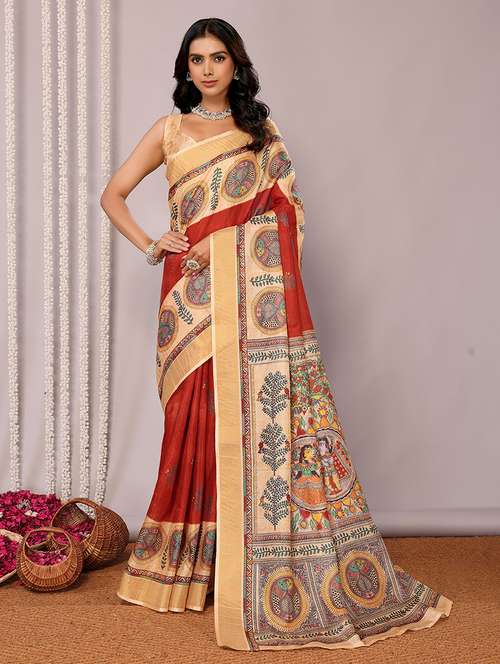 women madhubani printed saree with blouse - 21678900 - Very Small Image - 1