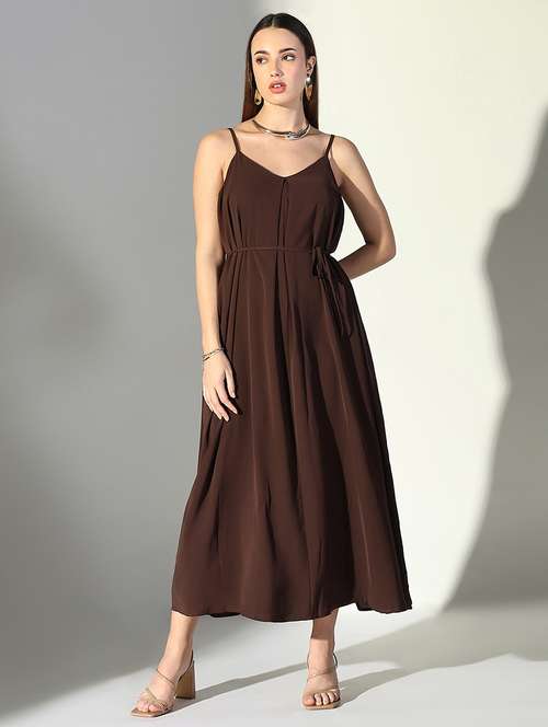 women solid shoulder strap neck fit & flare dress - 21682051 - Very Small Image - 1